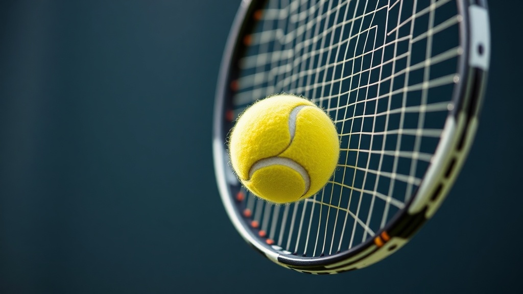 테니스 라켓이 공과 임팩트되는 순간의 역동적인 모습과 에너지 전달 과정